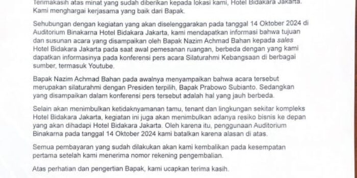 Panitia Silaturahmi Kebangsaan Faizal Assegaf cs Kecewa 2 Kali : Di Balai Sudirman & Hotel Bidakara Ditolak ! Parah, Izinnya Tak Sesuai